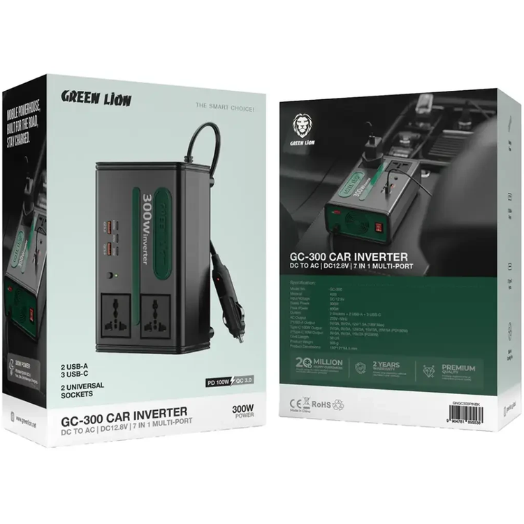 اینورتر خودرو گرین لاین مدل GC-300 ظرفیت ۳۰۰ وات ۷ در ۱